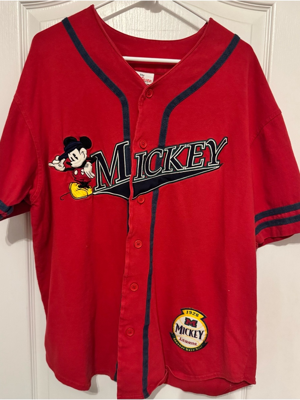 Vintage 1990’s Classic Disney Mickey Mouse Large Red Baseball Jersey